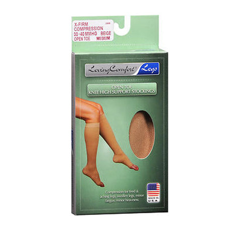 Loving Comfort, Knee High Support Stockings X-Firm Compression Open Toe Medium Beige, 1 Pair Loving Comfort