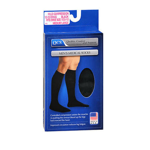 Qcs, Men'S Medical Socks Mild Compression Medium And Large Black, 1 Pair