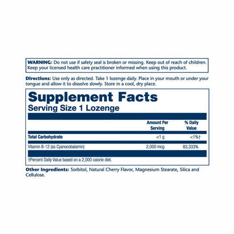 Solaray, Vitamin B-12 Natural Cherry, 2000 Mcg, 90 Lozenges