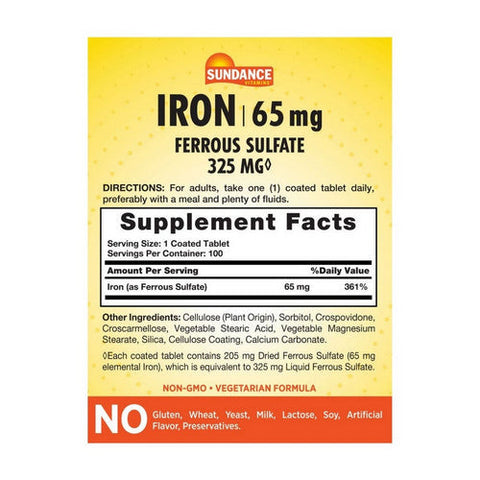 Sundance, Vitamins Iron Tablets, 65 mg, 100 Tabs Sundance