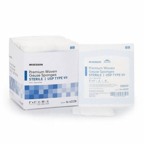 McKesson, USP Type VII Gauze Sponge McKesson Cotton 8-Ply 2 X 2 Inch Square Sterile, Box Of 50 McKesson