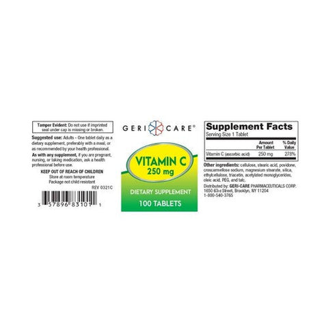 Vitamin C Supplement Ascorbic Acid Strength 100 Tablets by Gericare