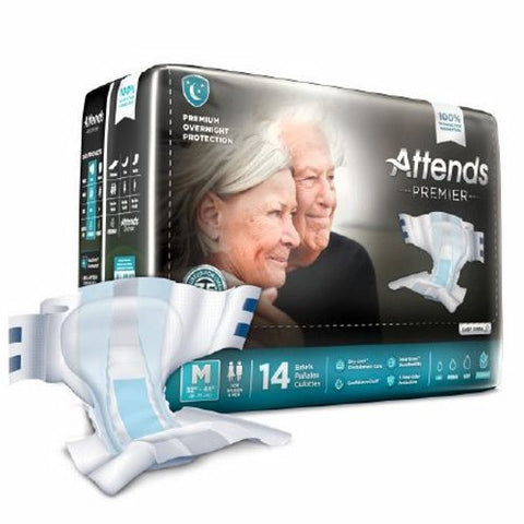Attends, Premier Adult Incontinence Disposable Briefs Medium High-Rise Waist Tab Closure, Case Of 4 Attends