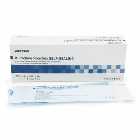 McKesson, Sterilization Pouch Ethylene Oxide Gas / Steam 3-1/2 X 9 Inch Transparent 16-6423, Box Of 200 McKesson