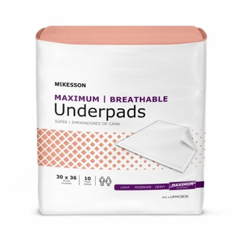 Underpad McKesson Maximum Breathable 30 X 36 Inch Disposable Fluff / Polymer Maximum Absorbency Case of 70 by McKesson