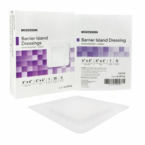 McKesson, Composite Barrier Island Dressing Water Resistant McKesson 6 X 6 Inch Polypropylene / Rayon 4 X 4 In, Count of 1 McKesson