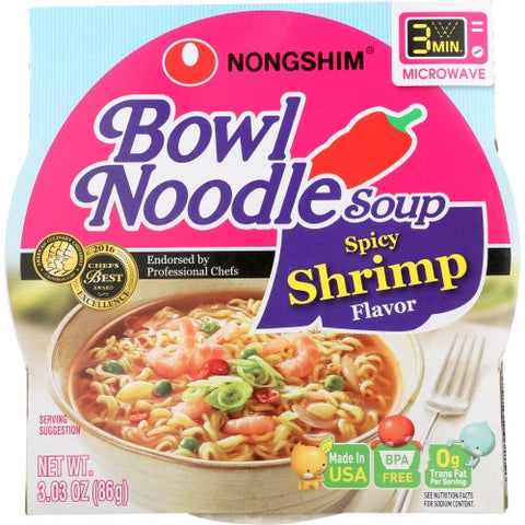 Nongshim, Bowl Noodle Soup Spicy Shrimp, 3.03 Oz(Case Of 12) Nongshim