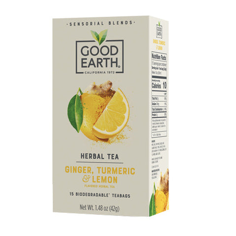 Good Earth Teas, Sensorial Blends Ginger Tumeric & Lemon Herbal Tea, 15 Bags (Case of 5) Good Earth Teas
