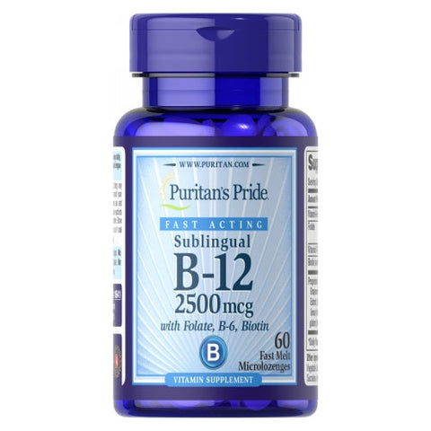 Puritan's Pride, Vitamin B-12 Sublingual with Folic Acid Vitamin B-6 & Biotin, 2500 mcg, 60 Microlozenges Puritan's Pride