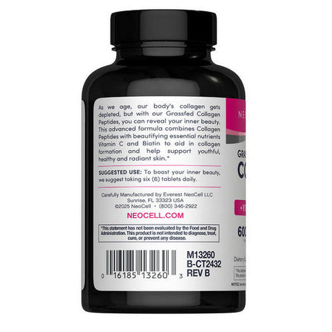 Neocell Laboratories, Grass-Fed Collagen Peptides Plus Vitamin C And Biotin, 180 Tablets