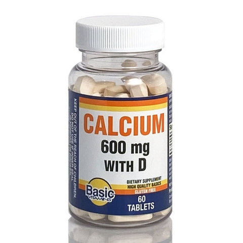 Basic Vitamins, Calcium With D, 600 Mg, 60 Tabs Basic Vitamins