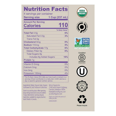 Minor Figures, Organic Barista Oat Milk, 32 Oz (Case Of 6) Minor Figures