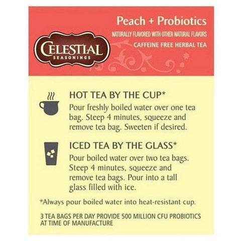 Celestial Seasonings, Peach + Probiotics Herbal Tea Caffeine Free, 16 Bags