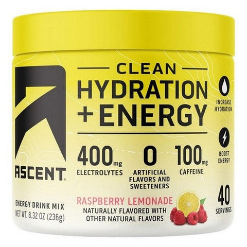 Ascent, Clean Hydration Plus Energy Electrolytes Powder, 8.32 Oz Ascent