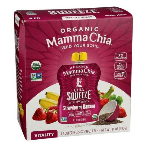 Organic Chia Squeeze Strawberry Banana 3.5 Oz X 4 Count (Case Of 6) by Mamma Chia