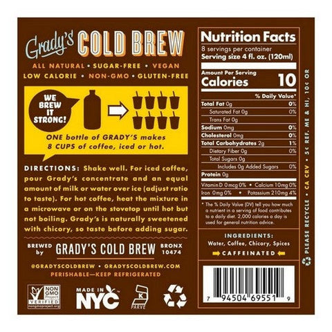 Gradys Cold Brew, Coffee Concentrate New Orleans Style, 32 Oz (Case Of 6) Gradys Cold Brew