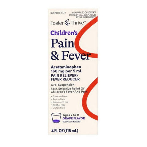 Foster And Thrive, Children'S Pain & Fever Acetaminophen Grape, 4 Oz Foster And Thrive