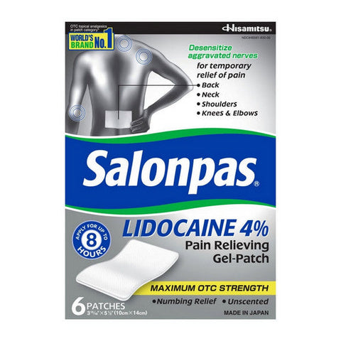 Salonpas, Lidocaine 4% Pain Relieving Gel Patch, 15 Count / 1 Box Salonpas