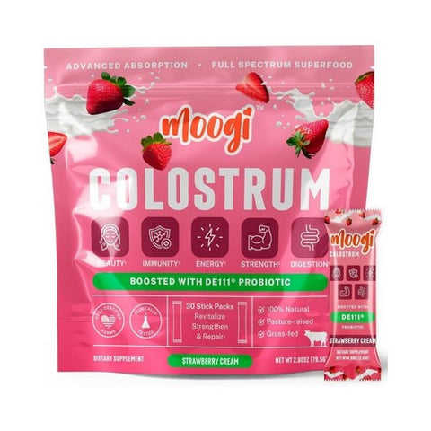 Moogi, Colostrum Powder Strawberry Sticks, 30 Packets Moogi