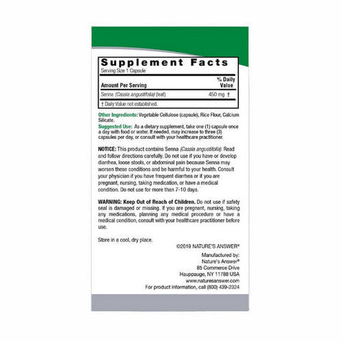 Nature's Answer, Senna Leaf, 450 Mg, 90 Veg Caps Nature's Answer