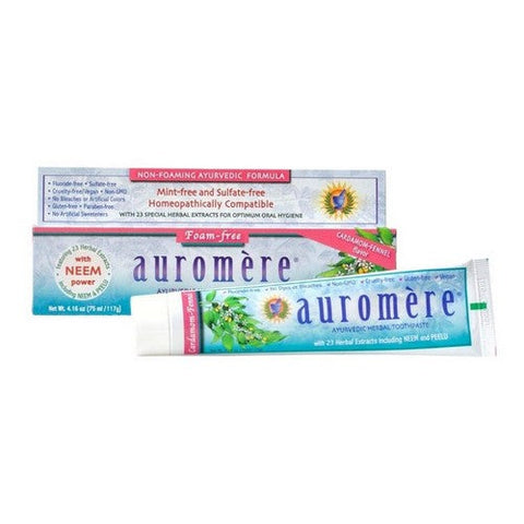 Auromere, Ayurvedic Herbal Toothpaste Non Foaming Cardamom-Fennel, Non-foaming Sls Free 4.16 Oz Auromere