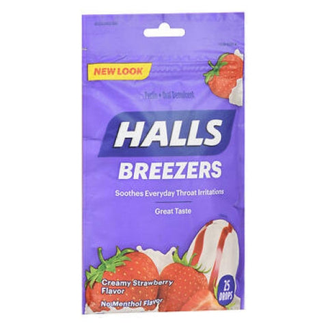 Halls, Breezers Throat Drops, Cool Creamy Strawberry 25 Tabs Halls